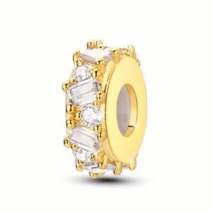 Gold CZ Baguette & Round Bead Charm for Women